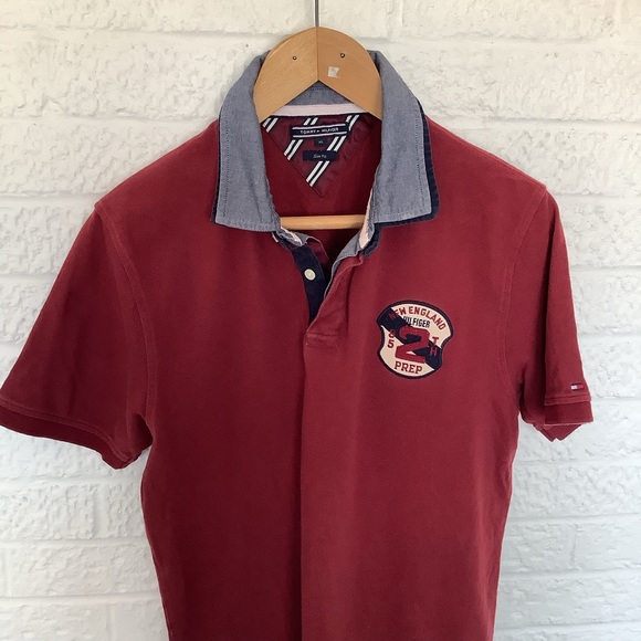 Tommy Hilfiger Slim Fit Polo Shirt - Size XL - Burgundy - Pique Cotton - P2P 21” - Picture 6 of 8